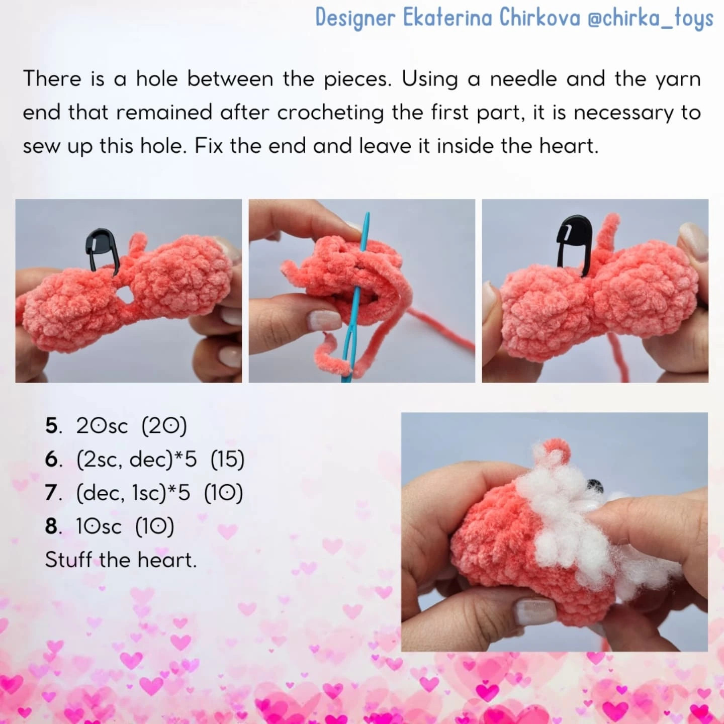 Free crochet pattern "pink HEART" 💜💗💛💚💙