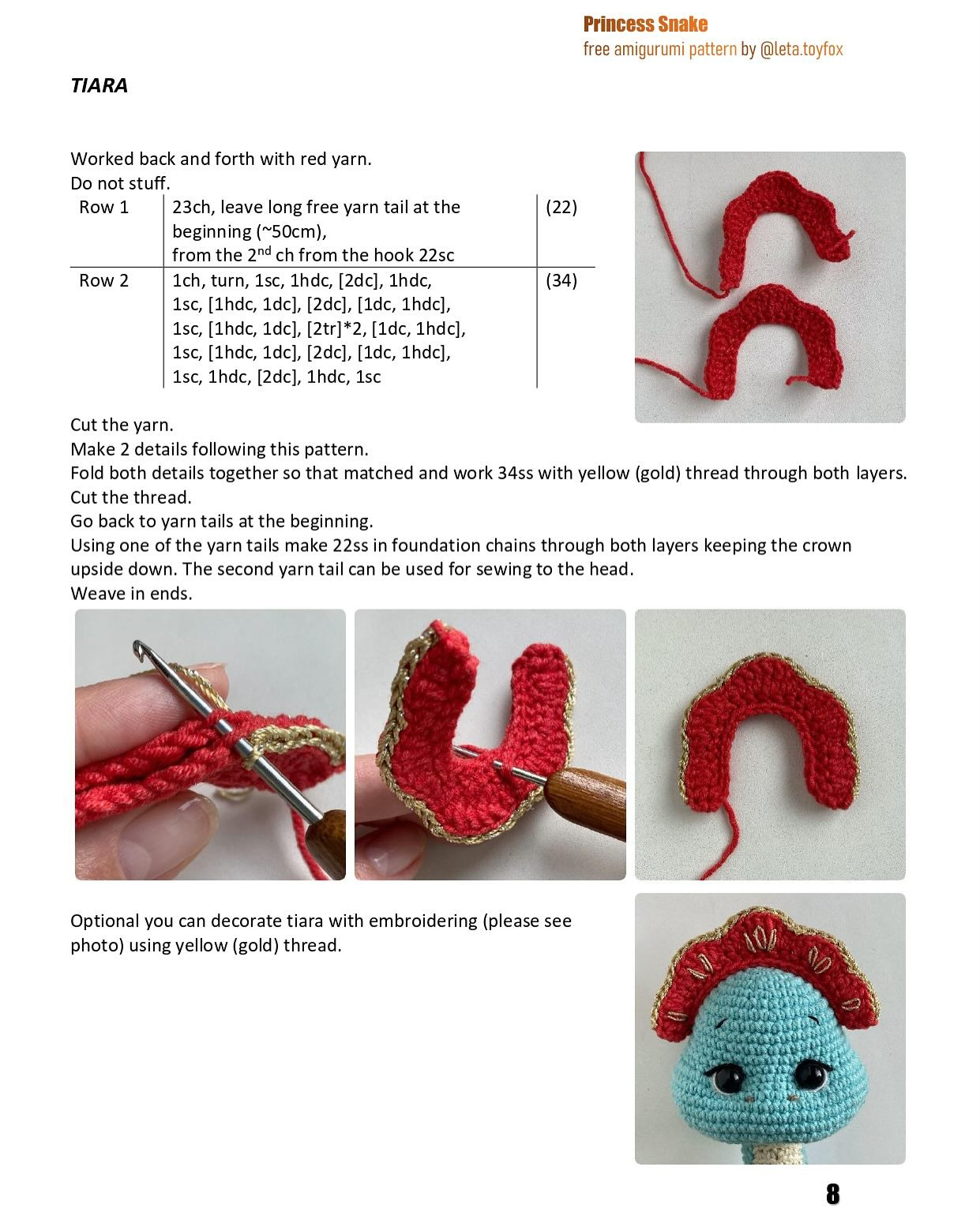 free crochet pattern princess snake