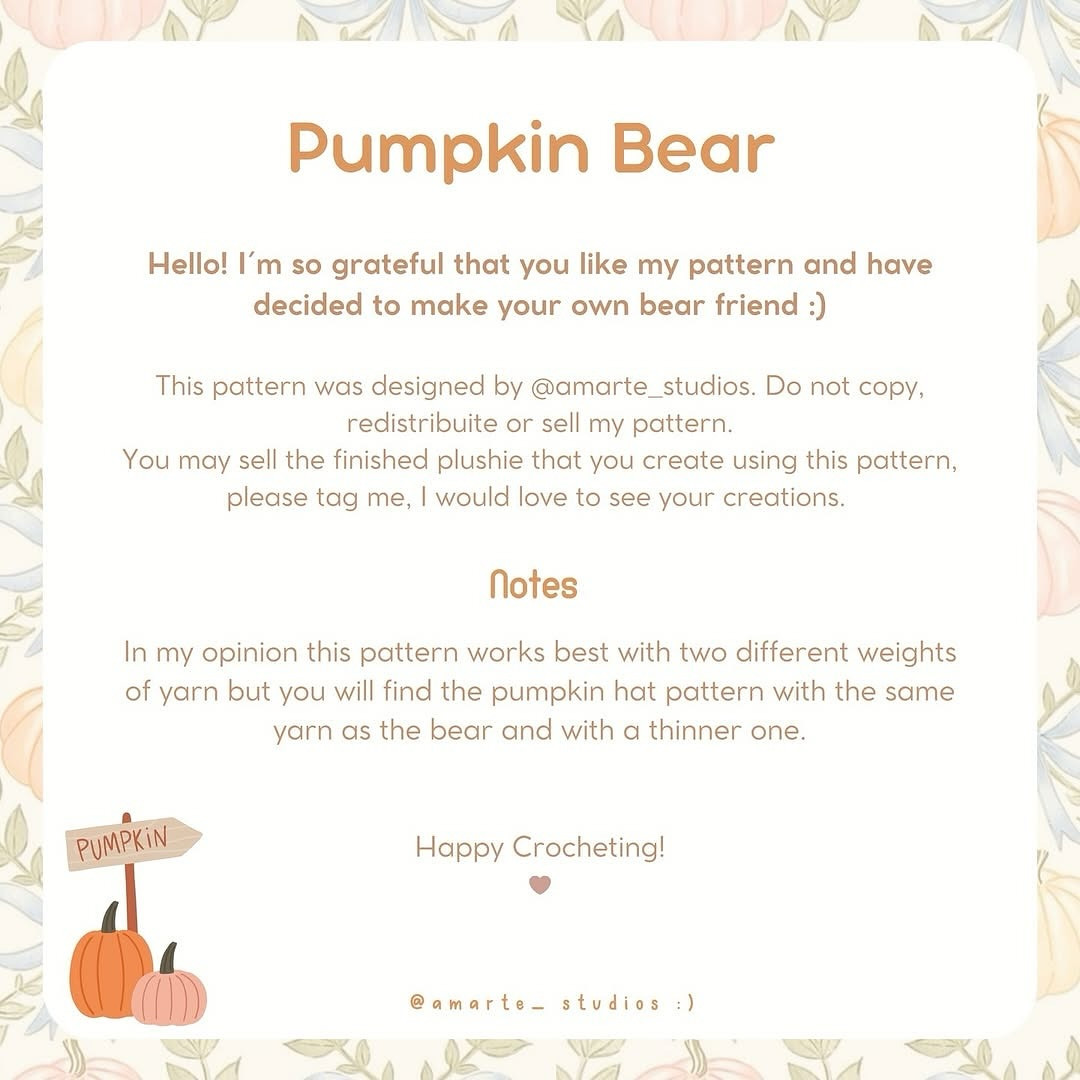 free pattern couple pumpkin bear