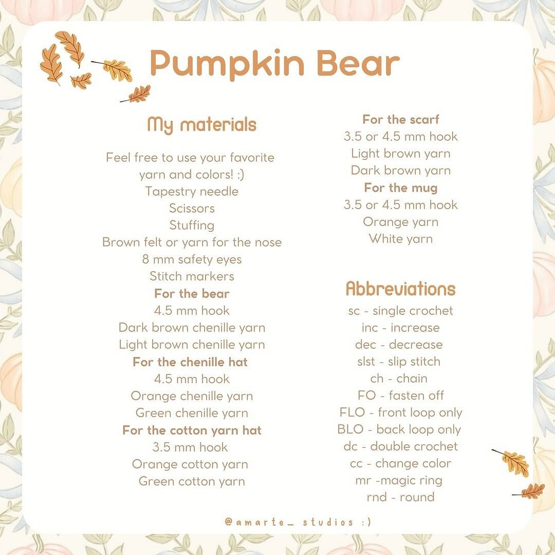 free pattern couple pumpkin bear