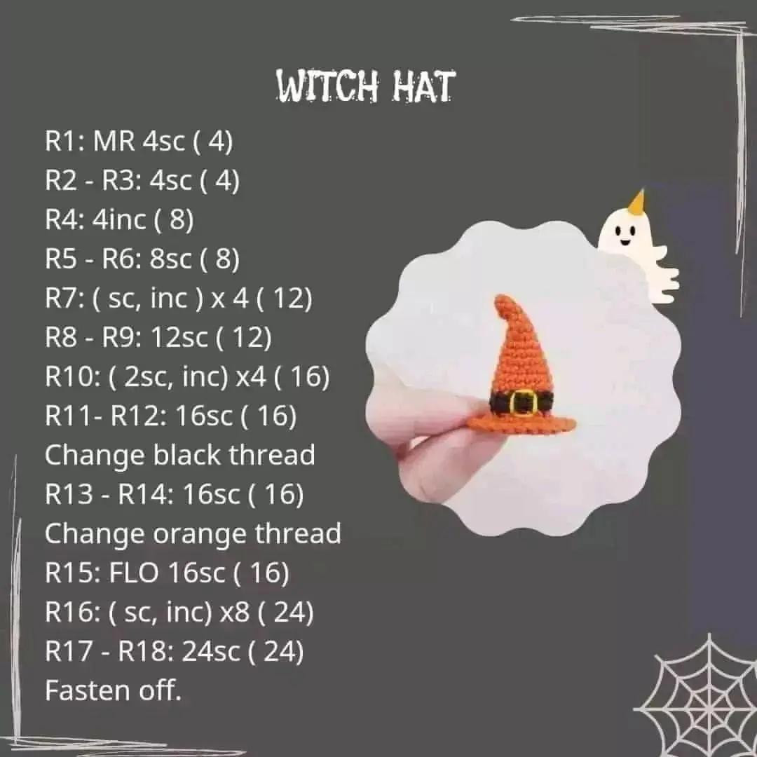 free pattern mini ghost, witch hat