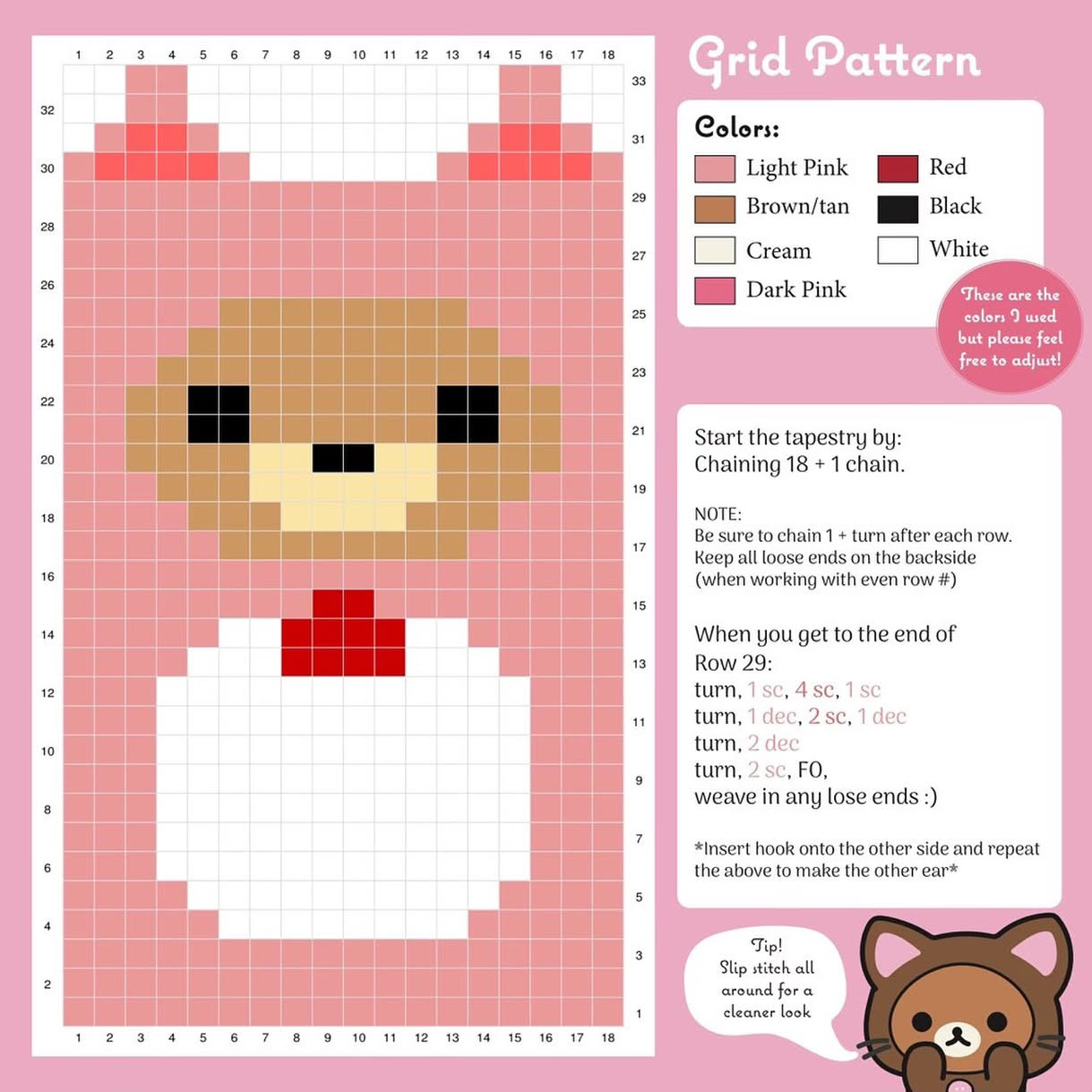 FREE PATTERN: Rilakkuma Cat Tapestry ⋆ ˚｡⋆୨୧˚