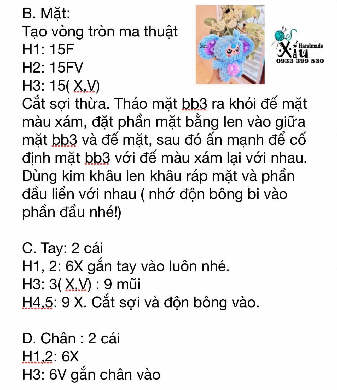 Hướng dẫn móc babythree chú voi bản đôn.