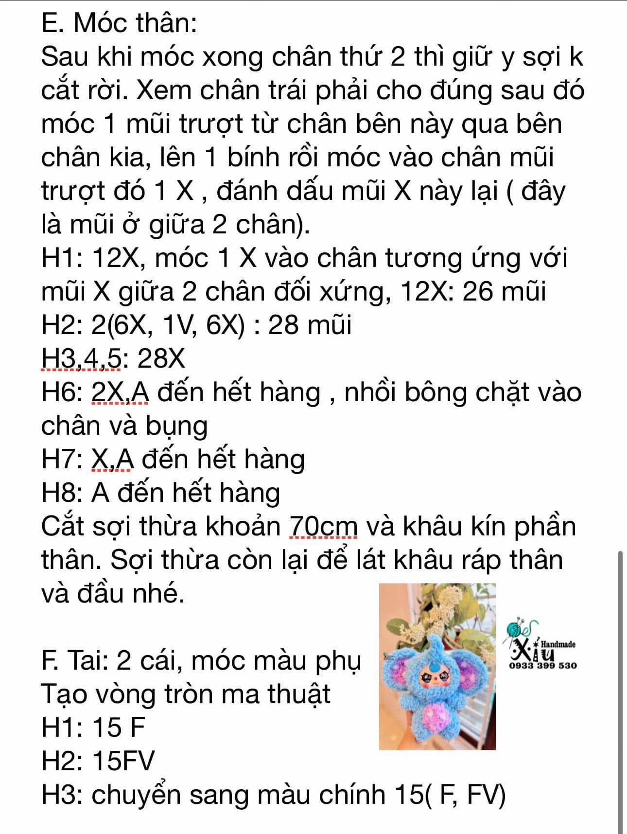 Hướng dẫn móc babythree chú voi bản đôn.