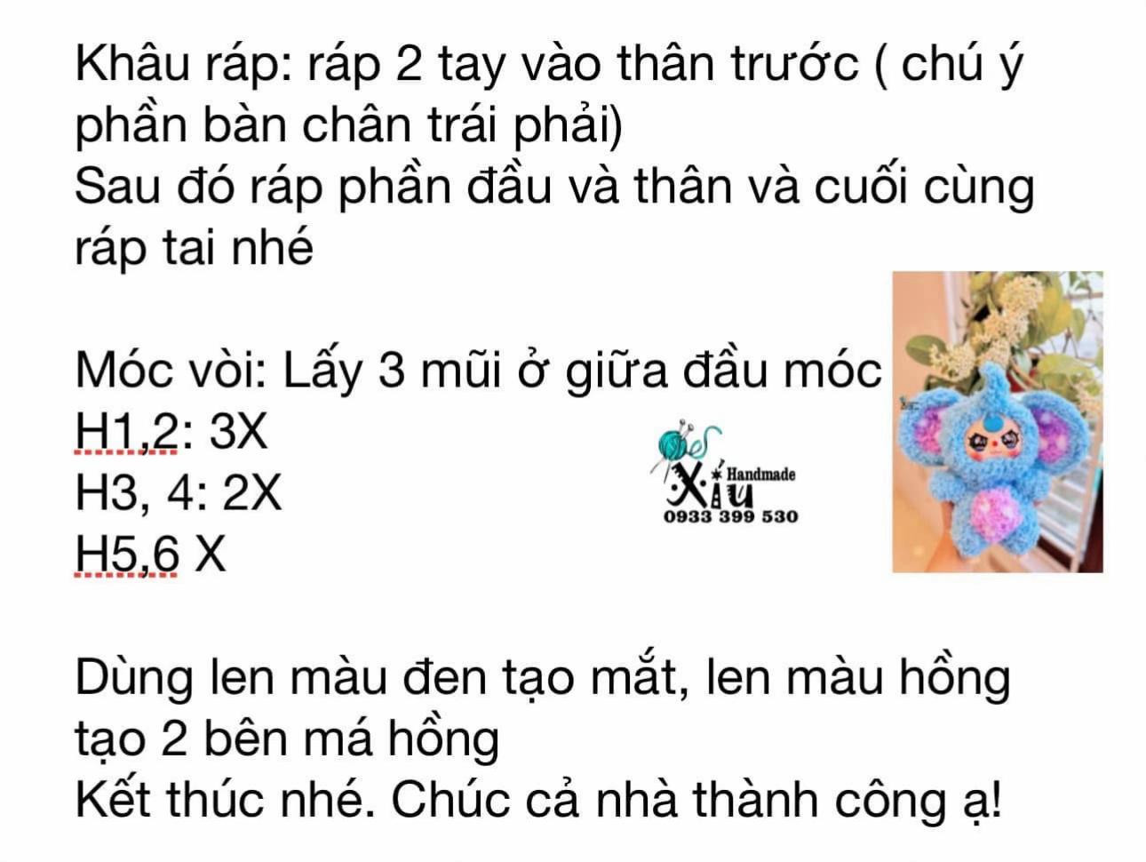 Hướng dẫn móc babythree chú voi bản đôn.