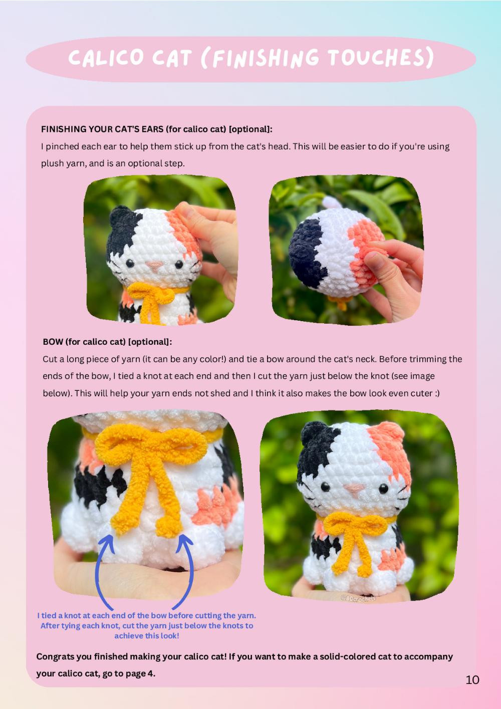 No sew calico cat & solid-colored cat Crochet Pattern