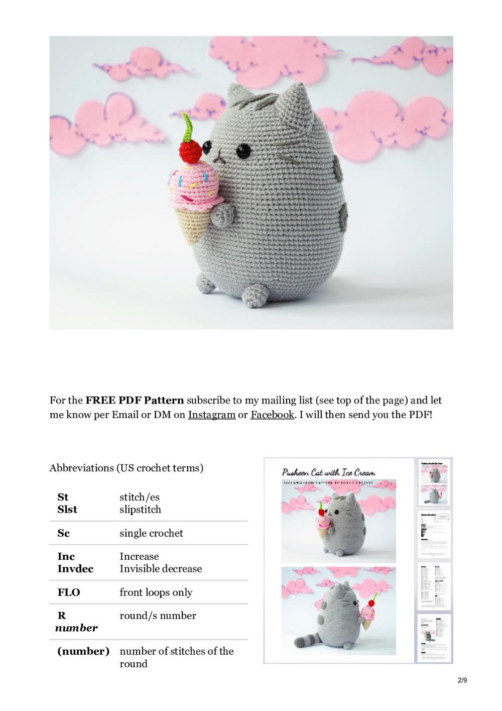 Pusheen with Ice Cream FREE Amigurumi Pattern