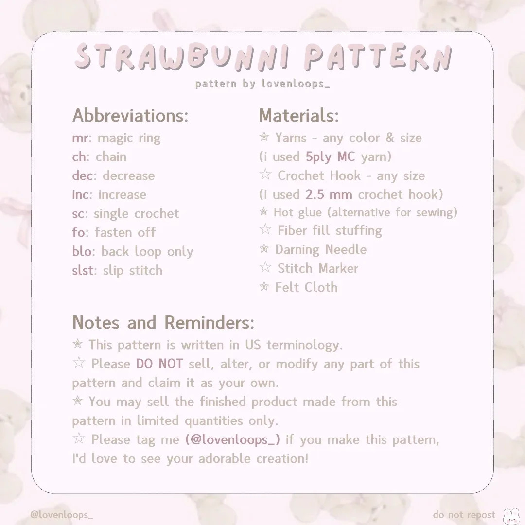 ⋆. STRAWBUNNI FREE PATTERN + tester appreciation 𐙚 ˚