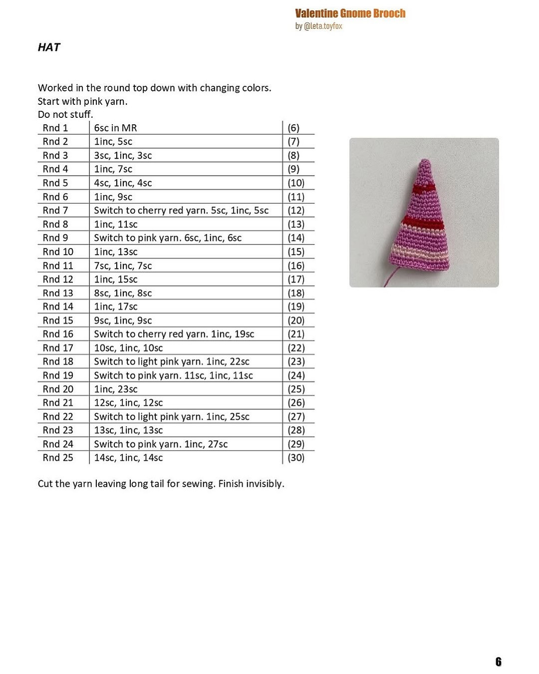 valentine's gnome brooch free crochet pattern