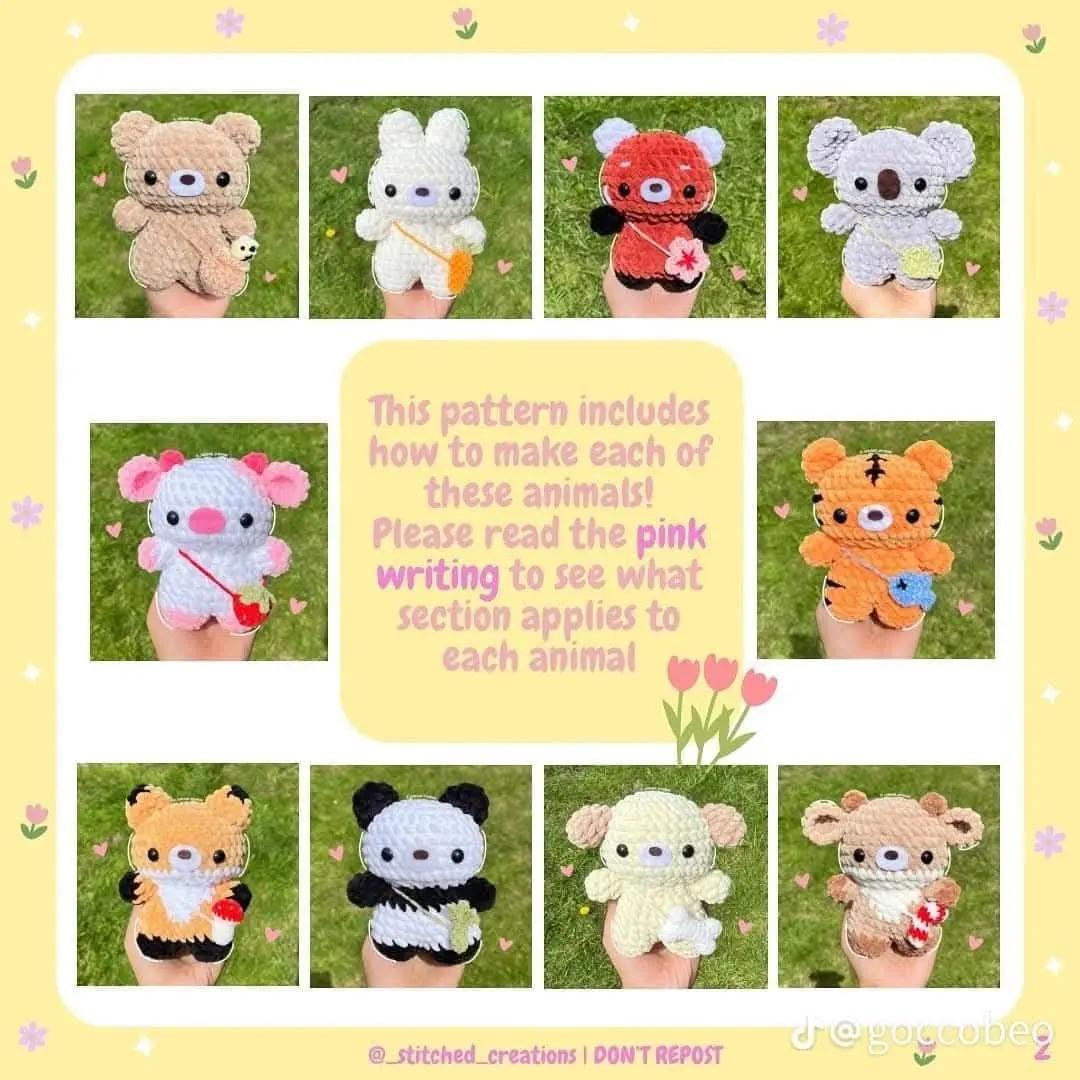 10 in 1 free pattern bear, rabbit, dog, cow, panda, koala, fox, tiger