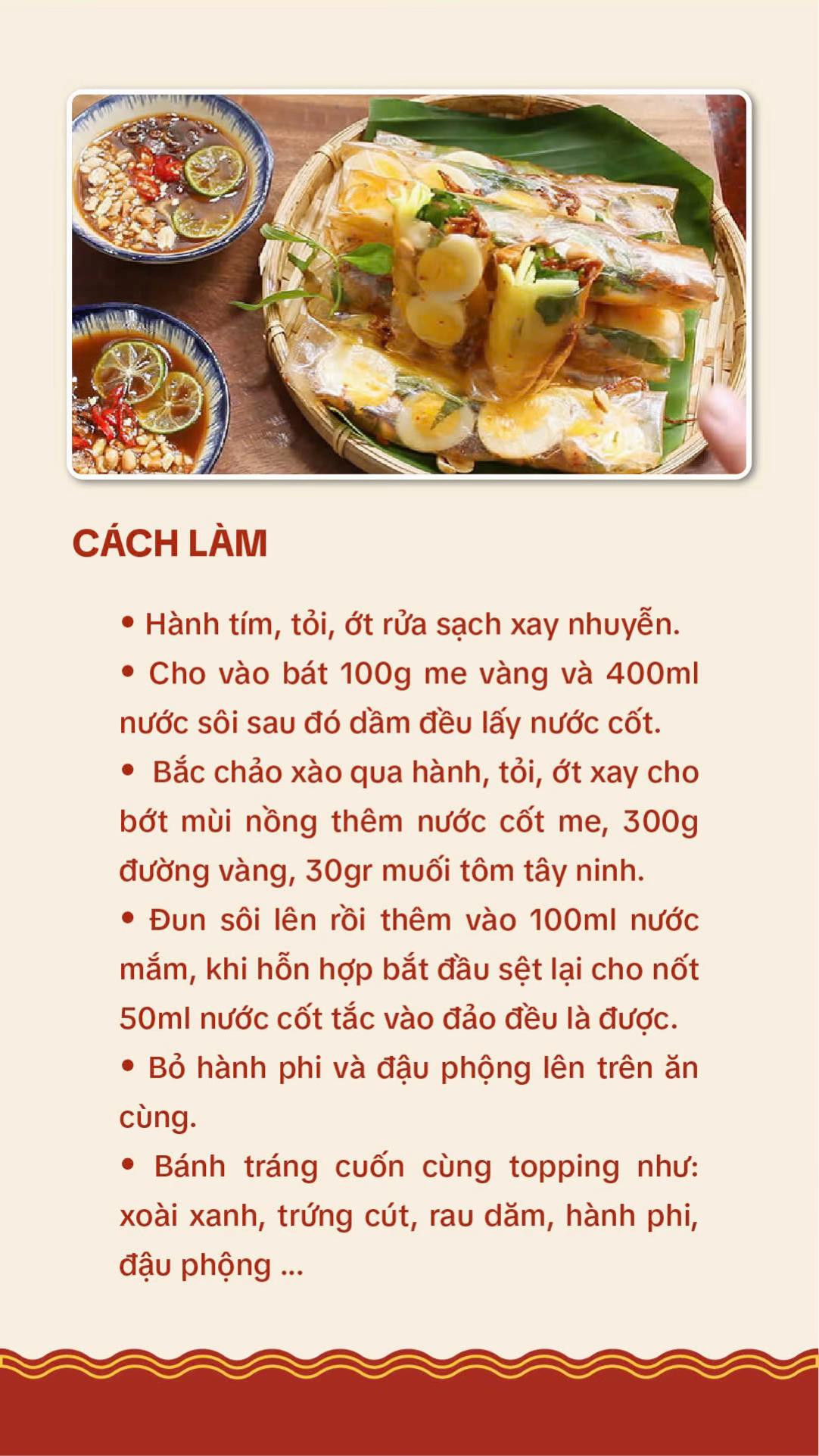 Công Thức Bánh Tráng Cuốn Sốt Me