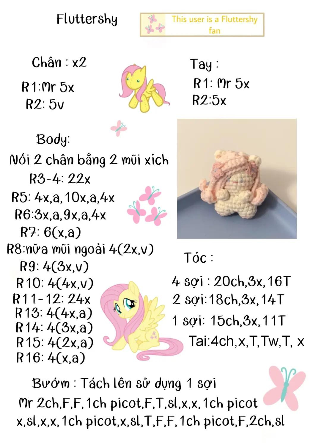 Crochet Pony Fluttershy 🦋 Blinh bling✨✨