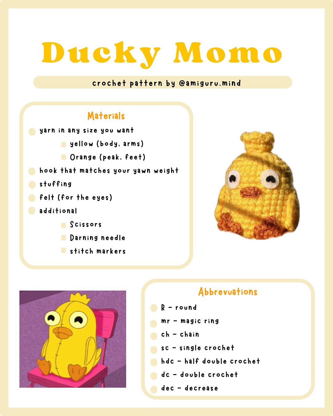 ducky momo FREE PATTERN 💛🖇️