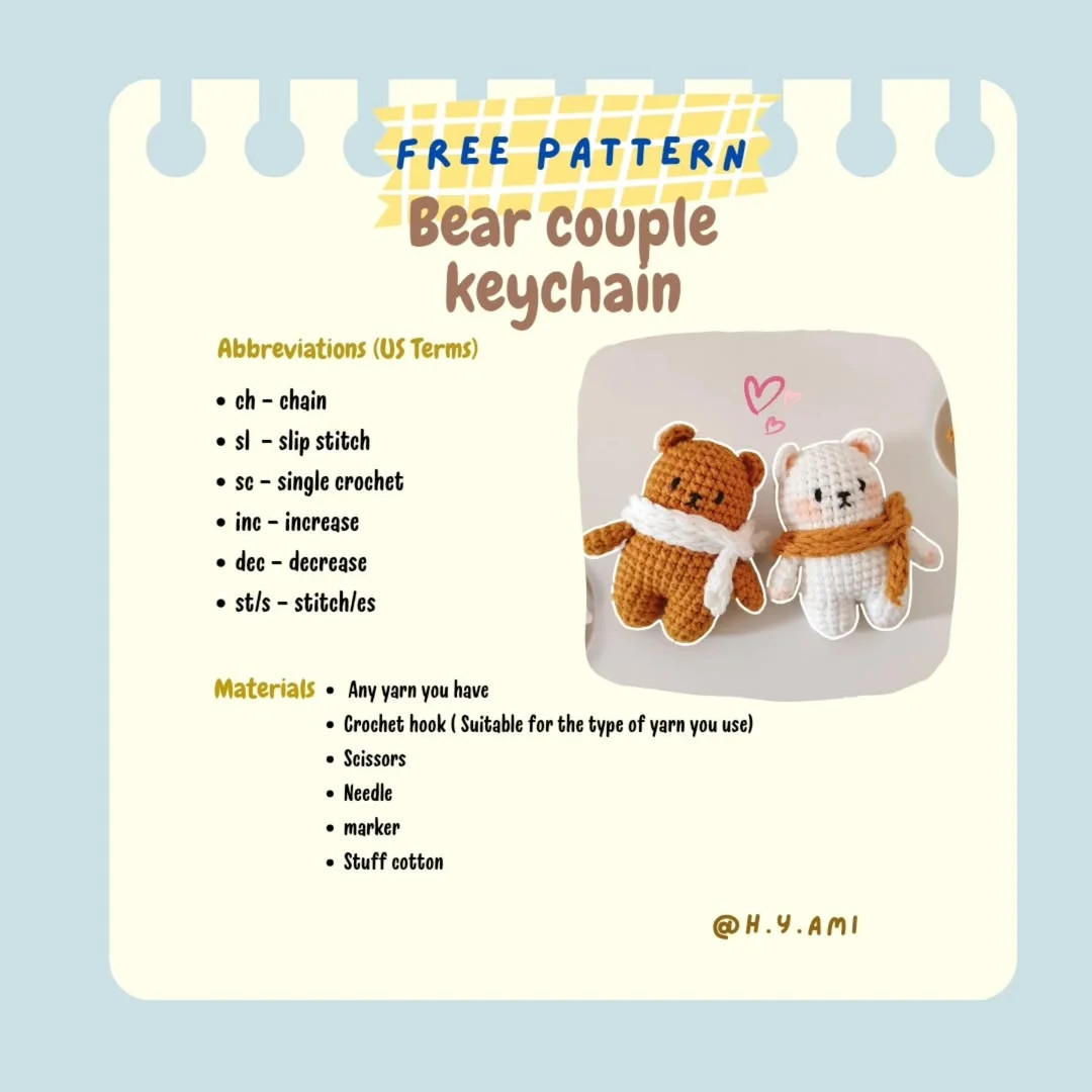 free pattern bear couple keychain