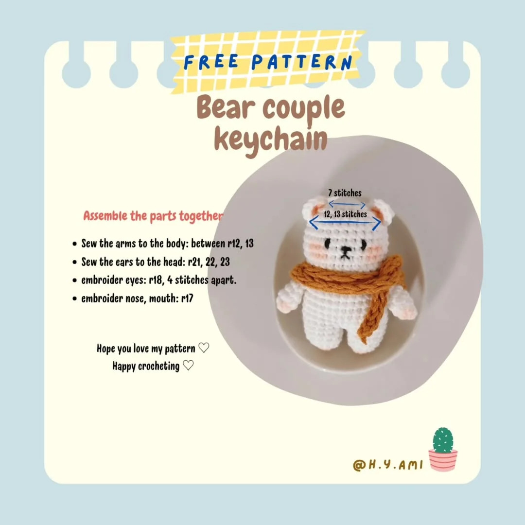 free pattern bear couple keychain