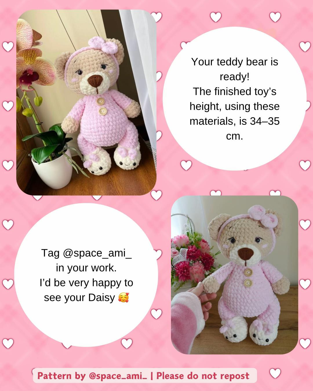 Free pattern of the cute teddy bear Daisy 🧸💕