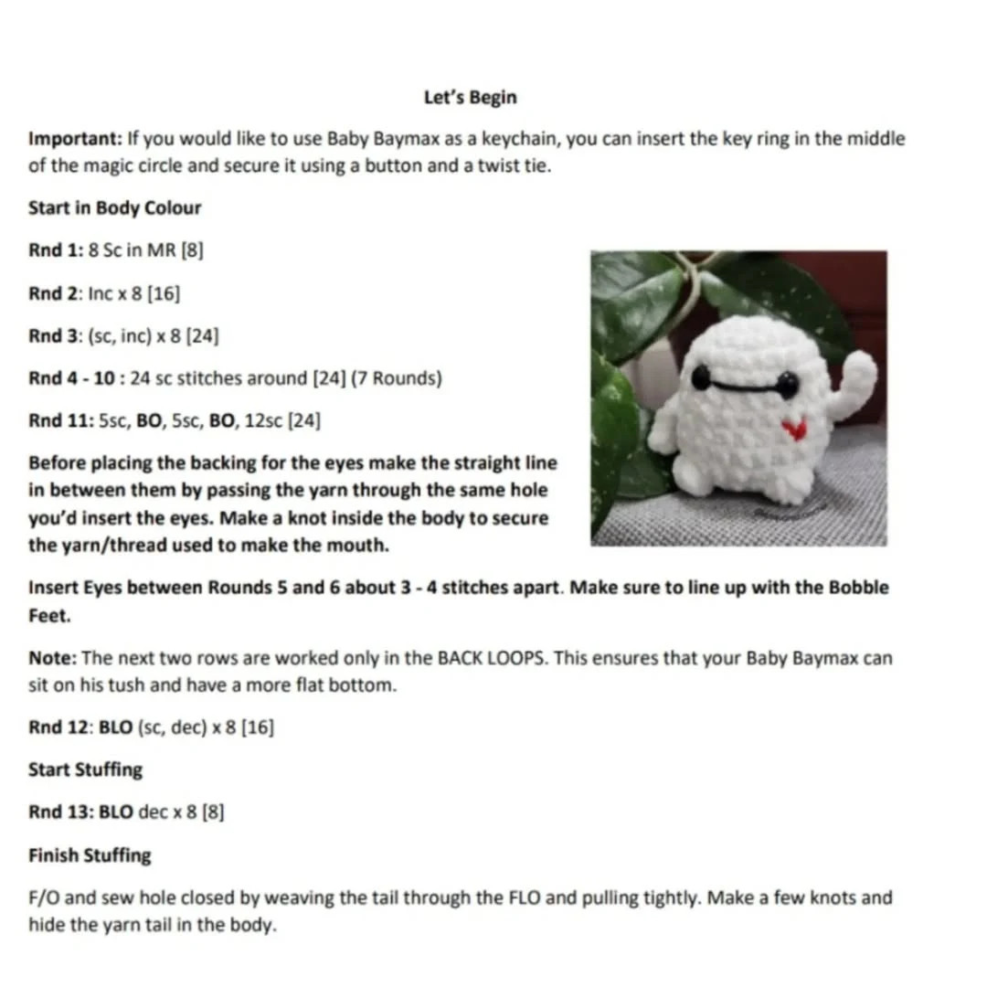 no sew baby baymax crochet pattern