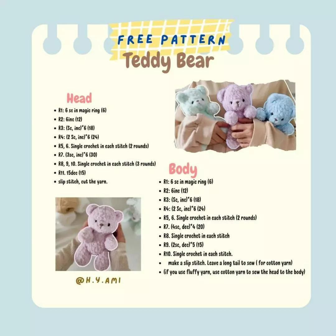 teddy bear free Amigurumi crochet pattern