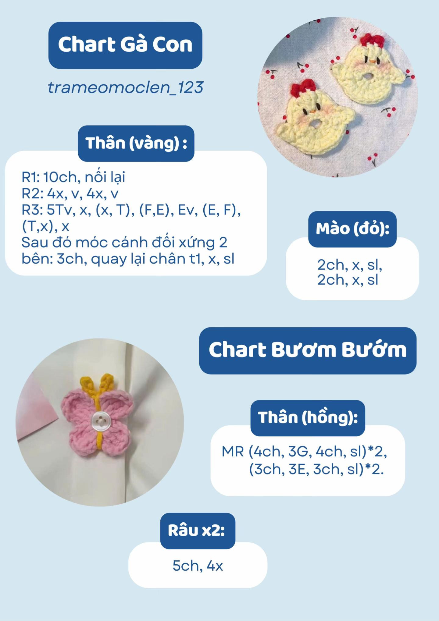 Chart len cài cúc áo (P3), ốc sên, gấu, cá heo, chart mèo con, chart con cua, chart ếch xanh, chart gà con.