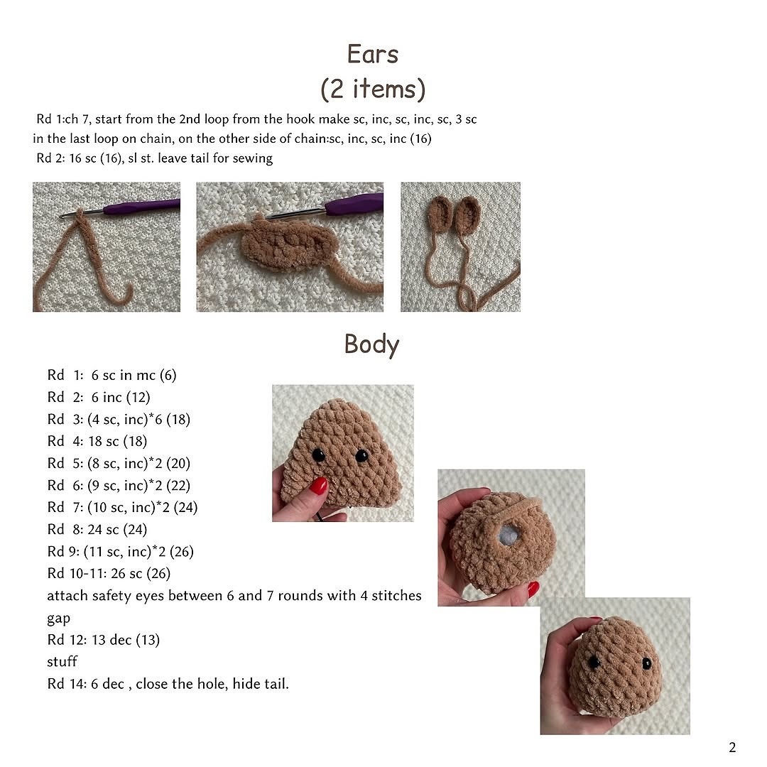 Crochet brown rabbit with pink bow