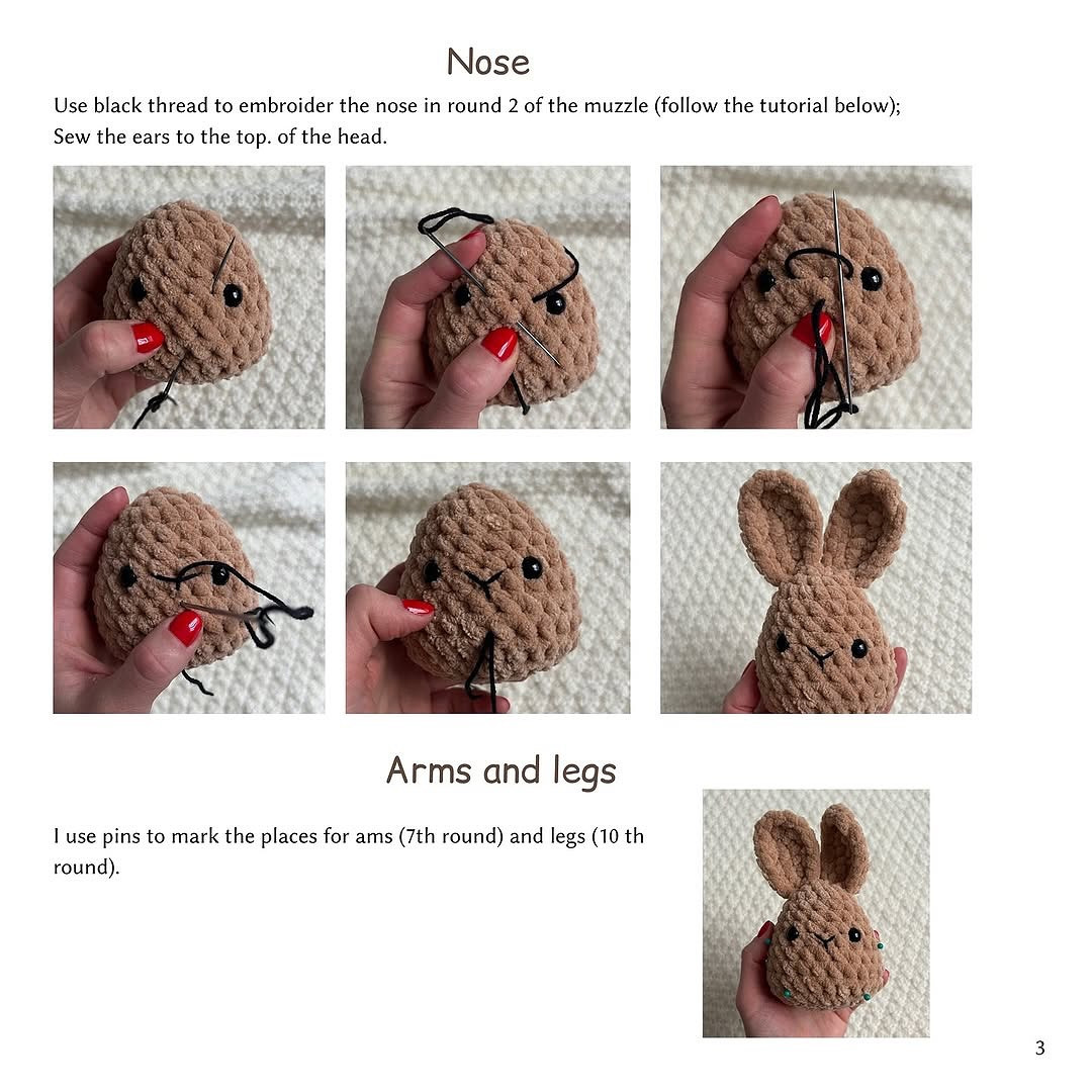 Crochet brown rabbit with pink bow