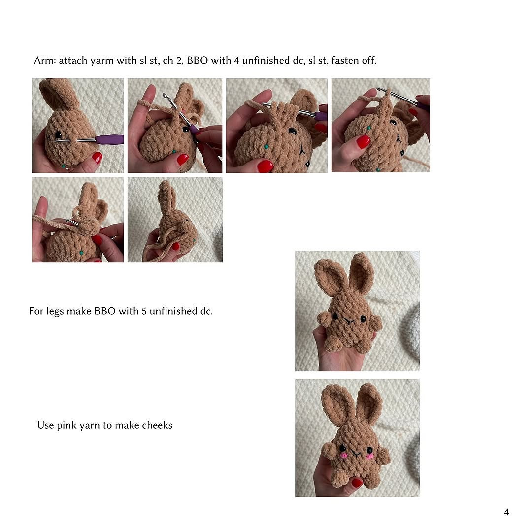 Crochet brown rabbit with pink bow