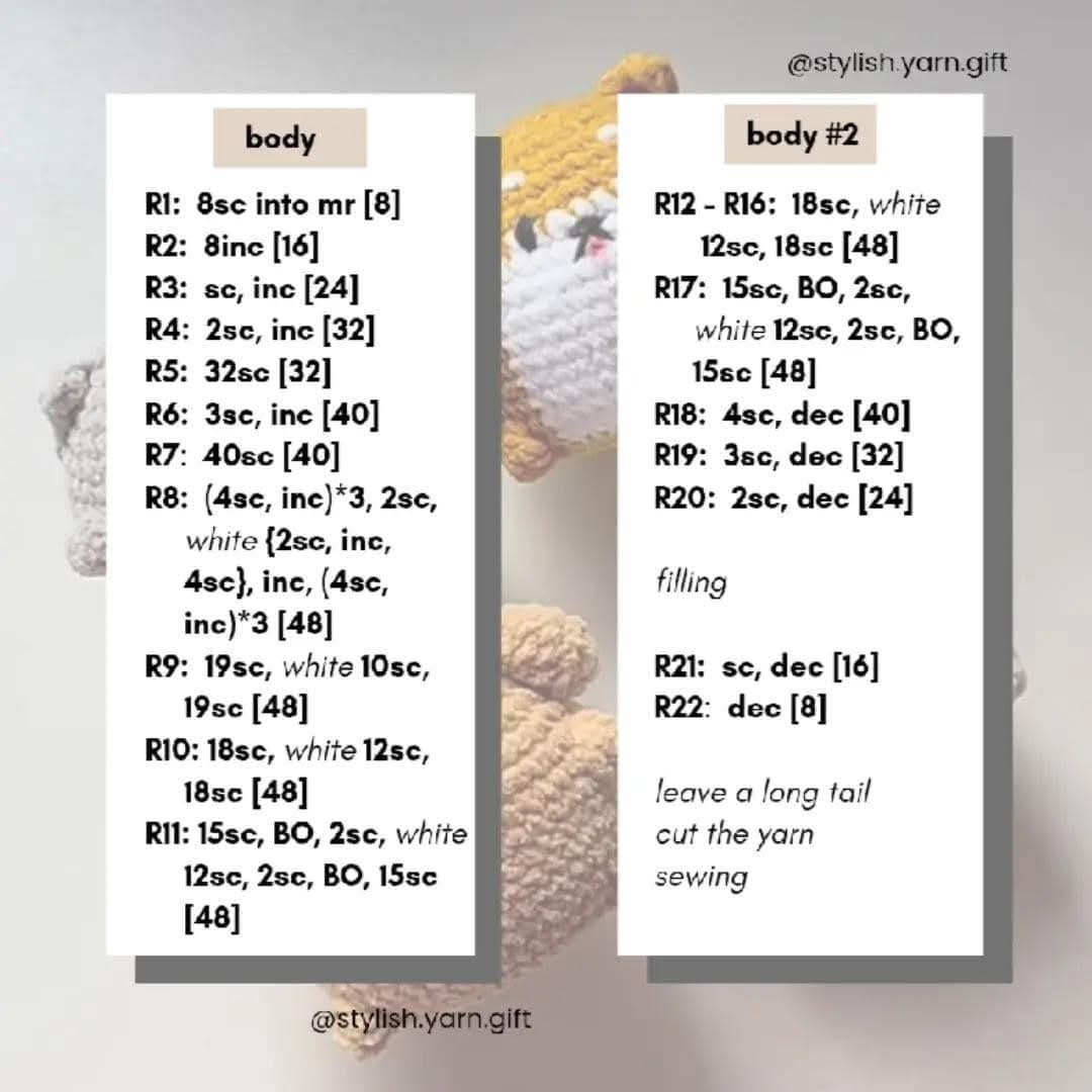 crochet chubby cat free pattern husky & shiba, fluttershy, chart toro cat