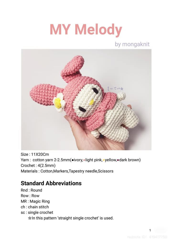 crochet pattern kuromi, my melody