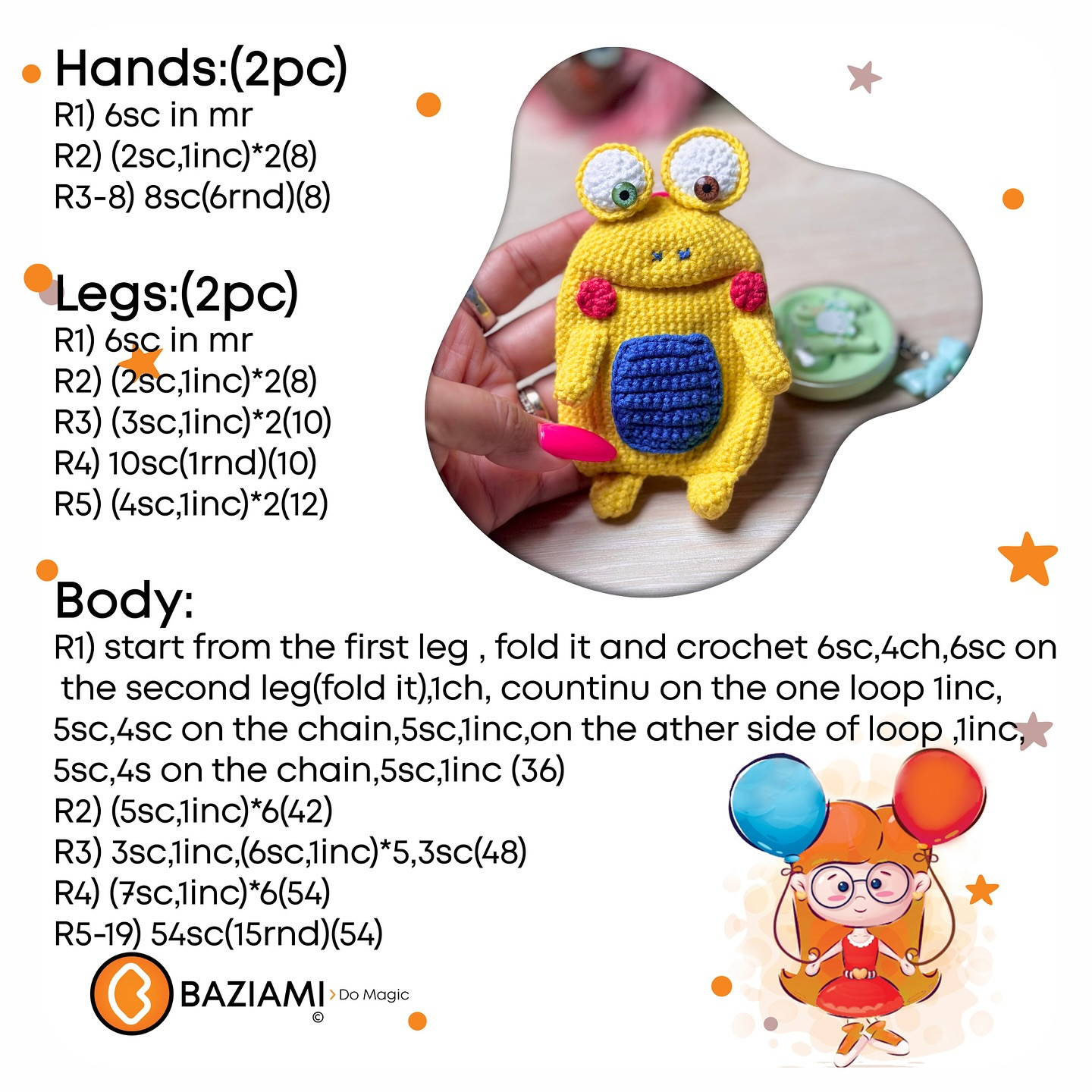Crochet yellow frog with green belly