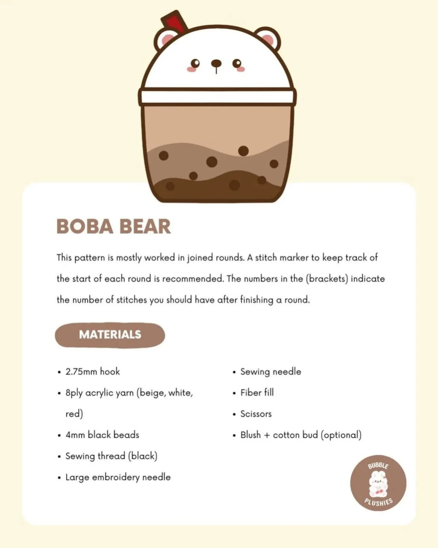free pattern boba bear in a cup