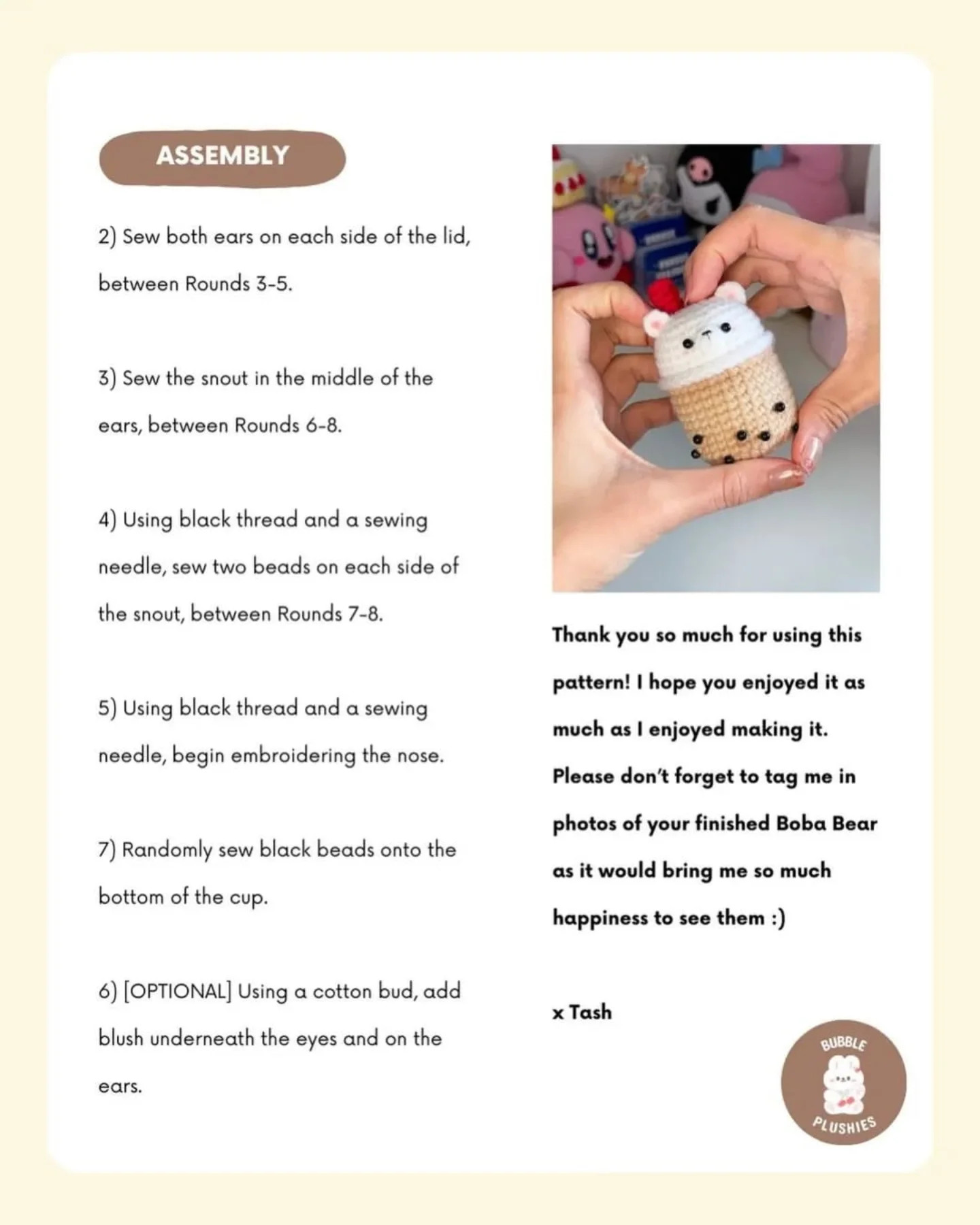 free pattern boba bear in a cup