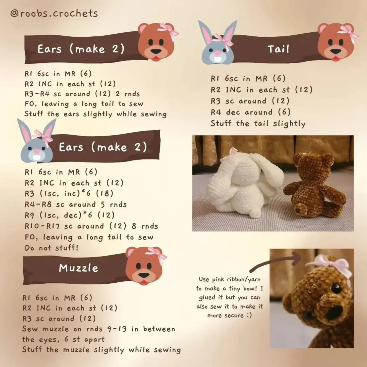 free pattern bowtiful besties brow bear and white bear