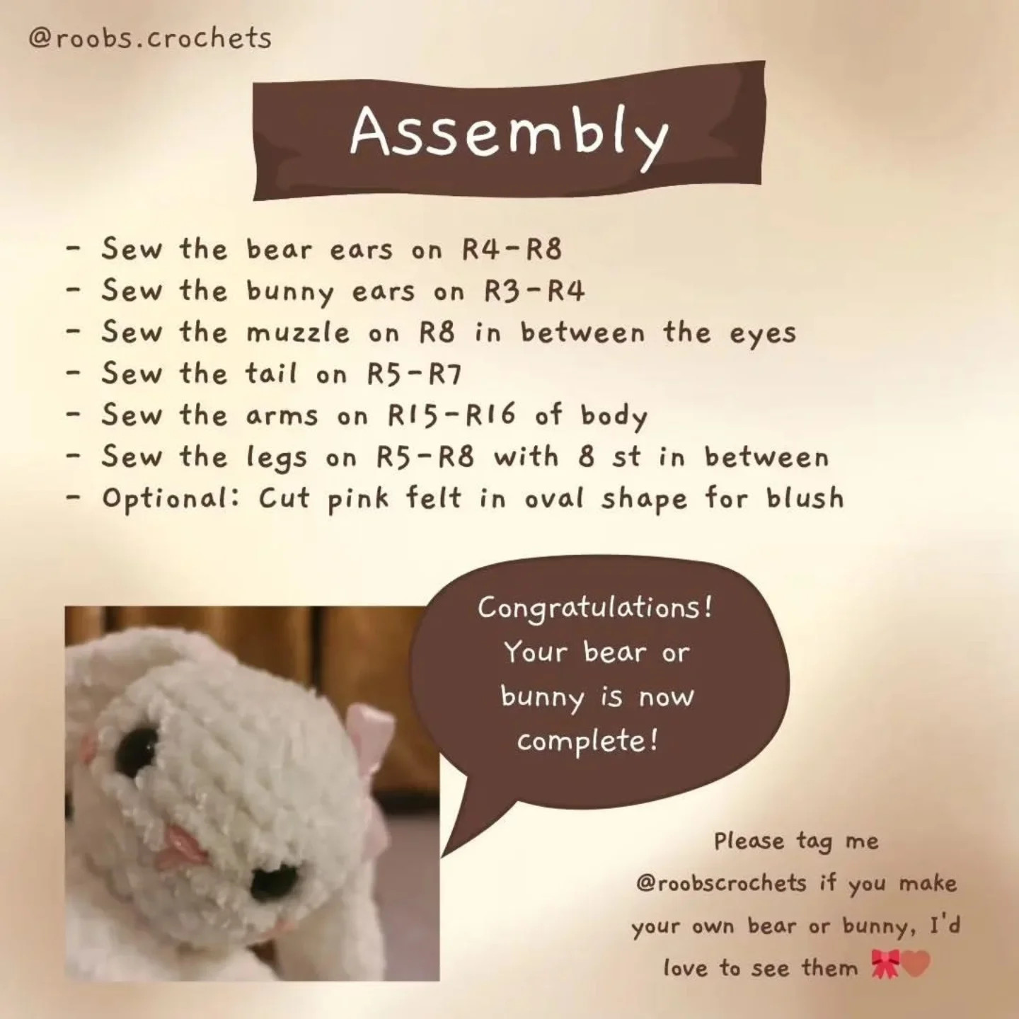 free pattern bowtiful besties brow bear and white bear