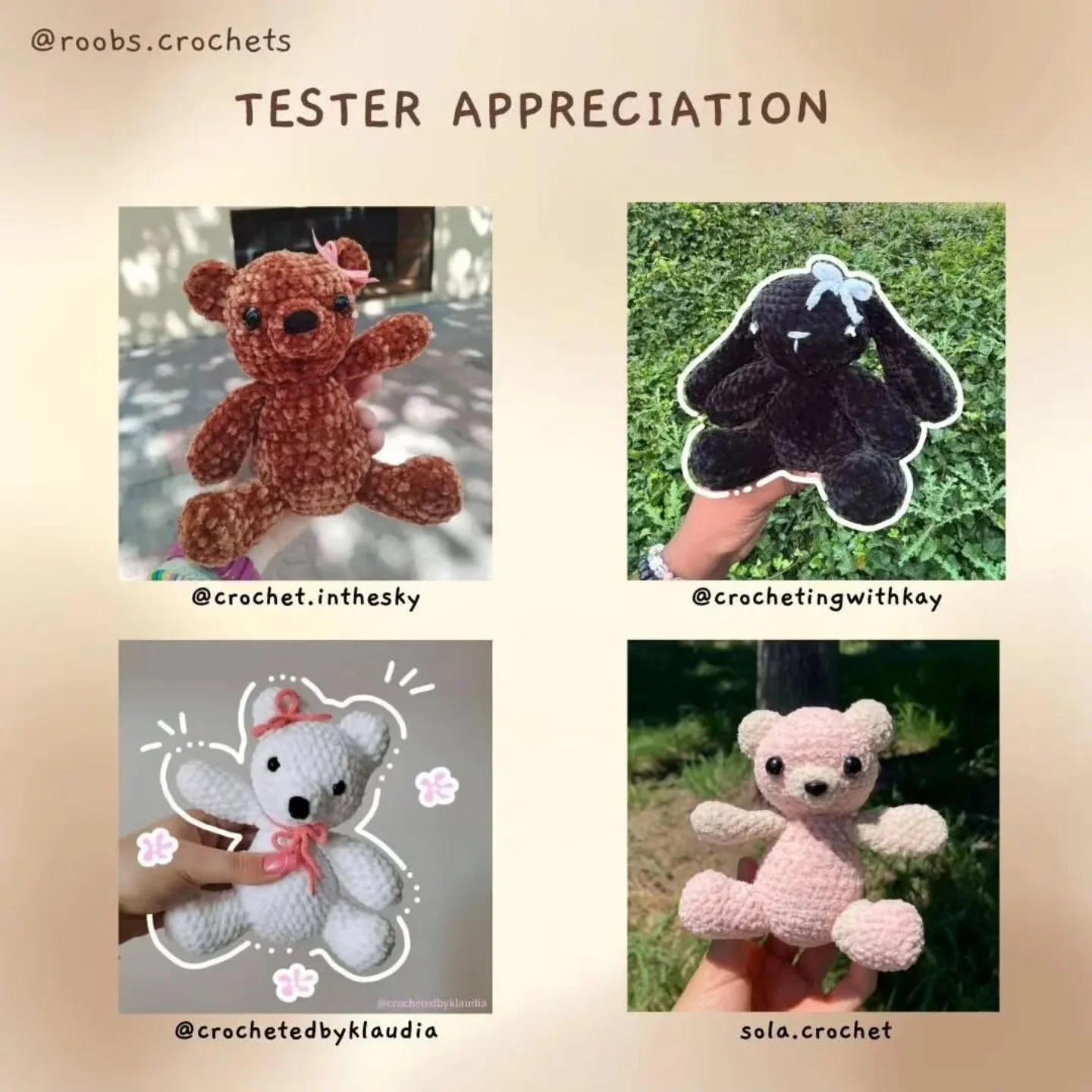 free pattern bowtiful besties brow bear and white bear