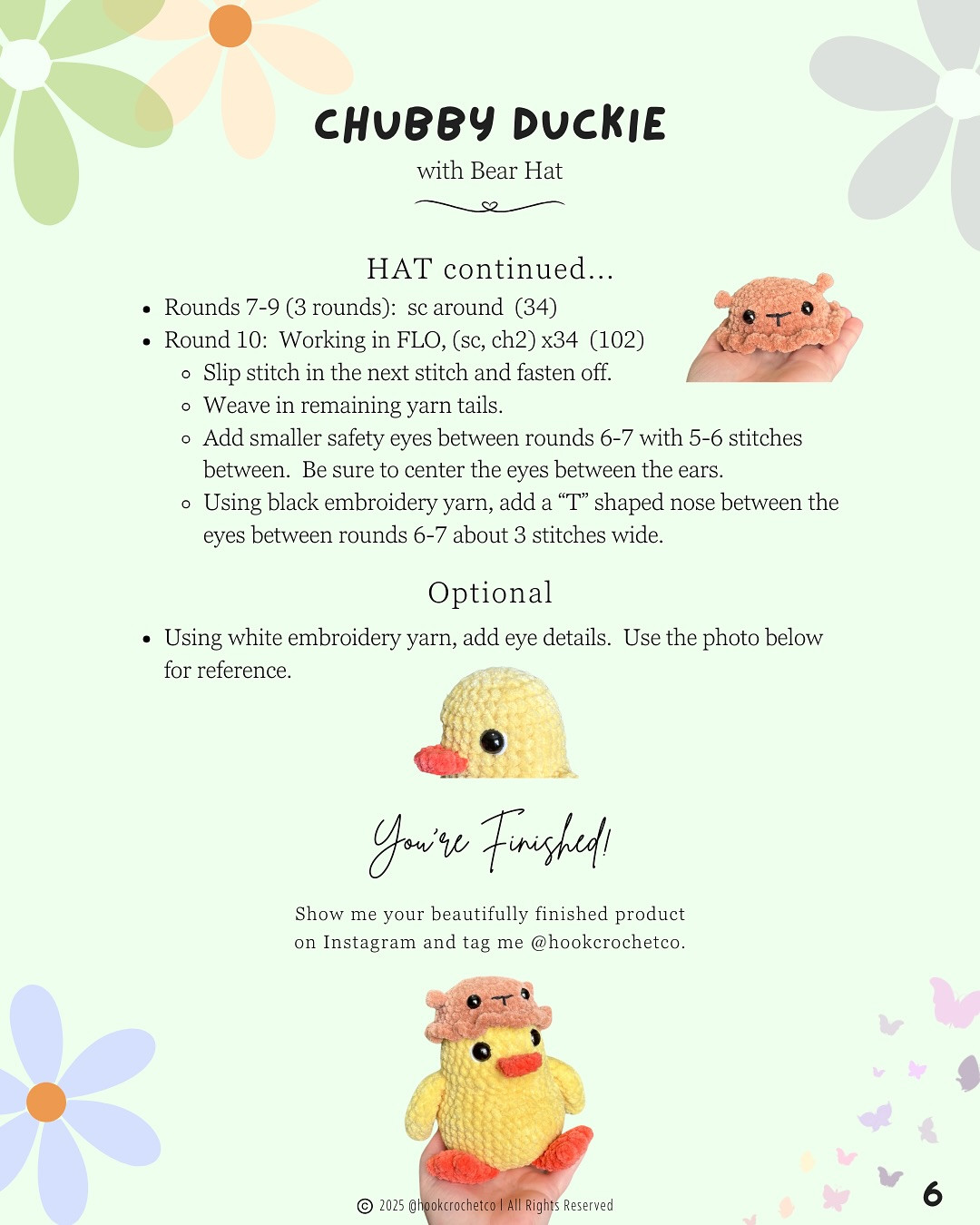 free pattern chubby duckie with bear hat
