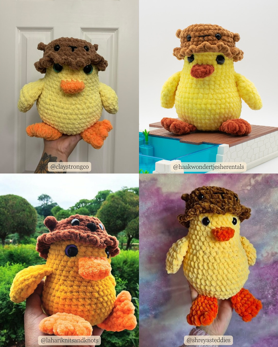 free pattern chubby duckie with bear hat