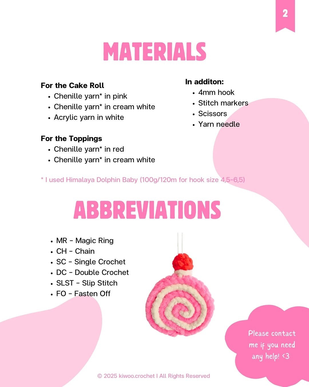 free pattern creamy cake roll