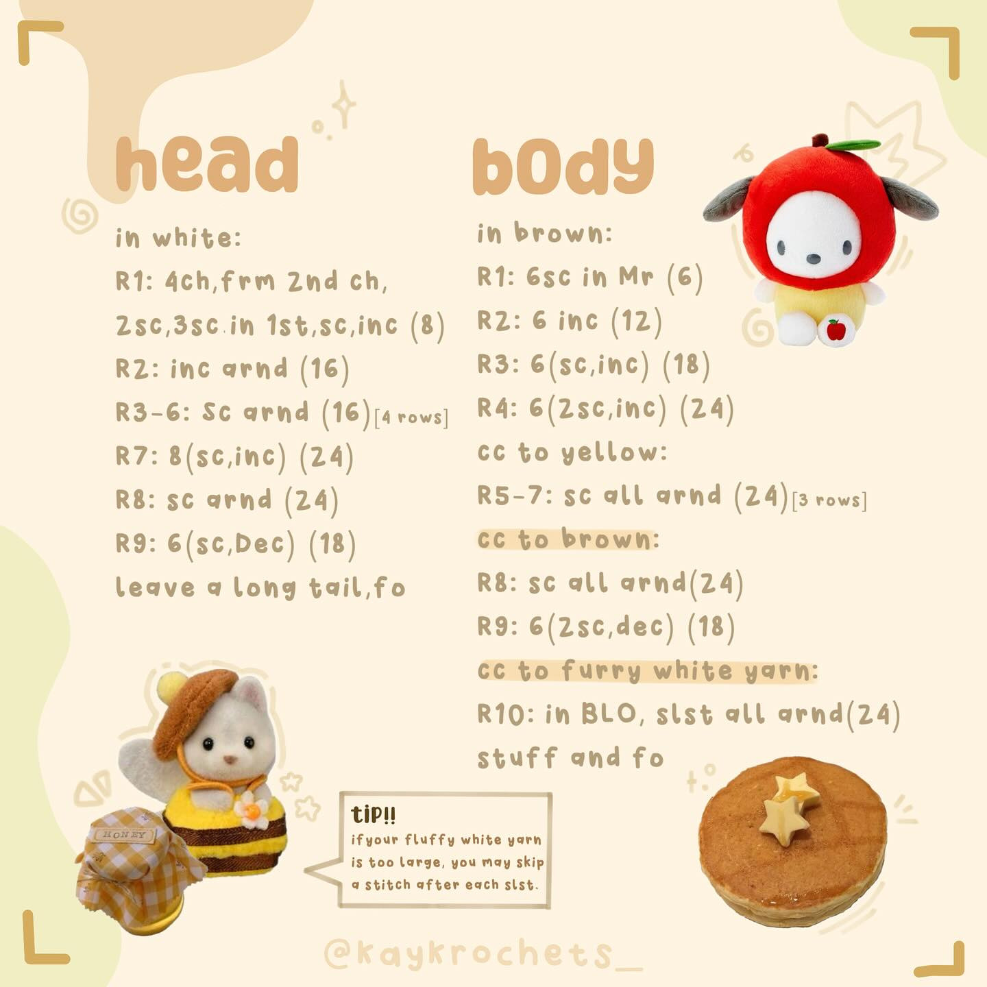 free pattern pochacco bee