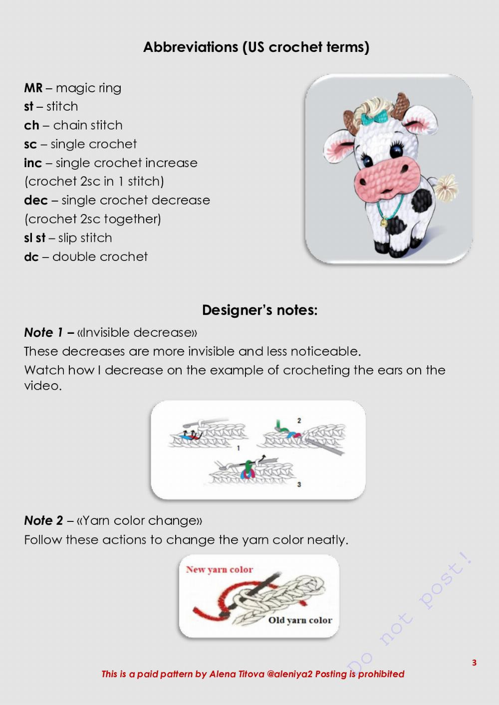 funny cow crochet pattern in english