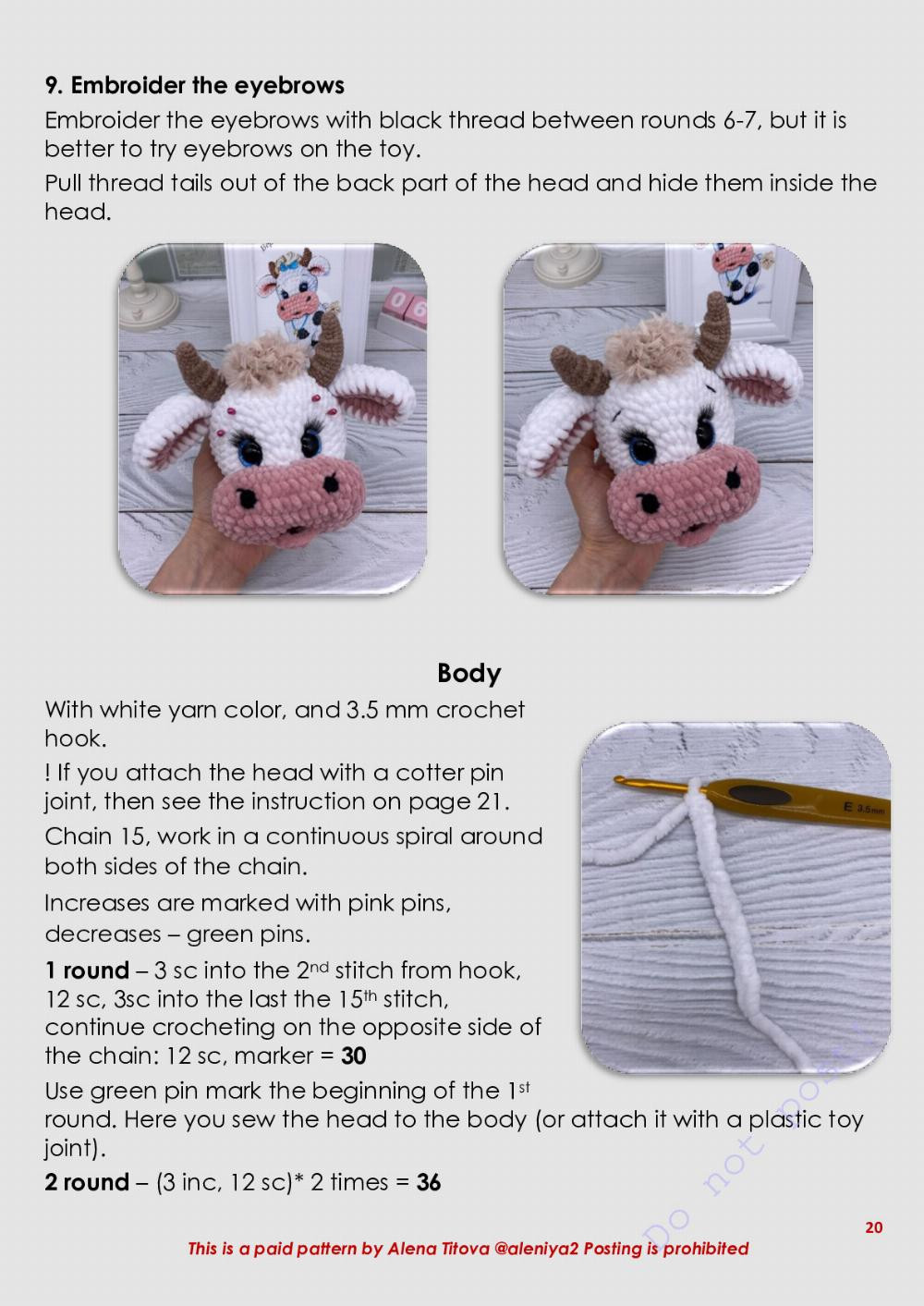 funny cow crochet pattern in english