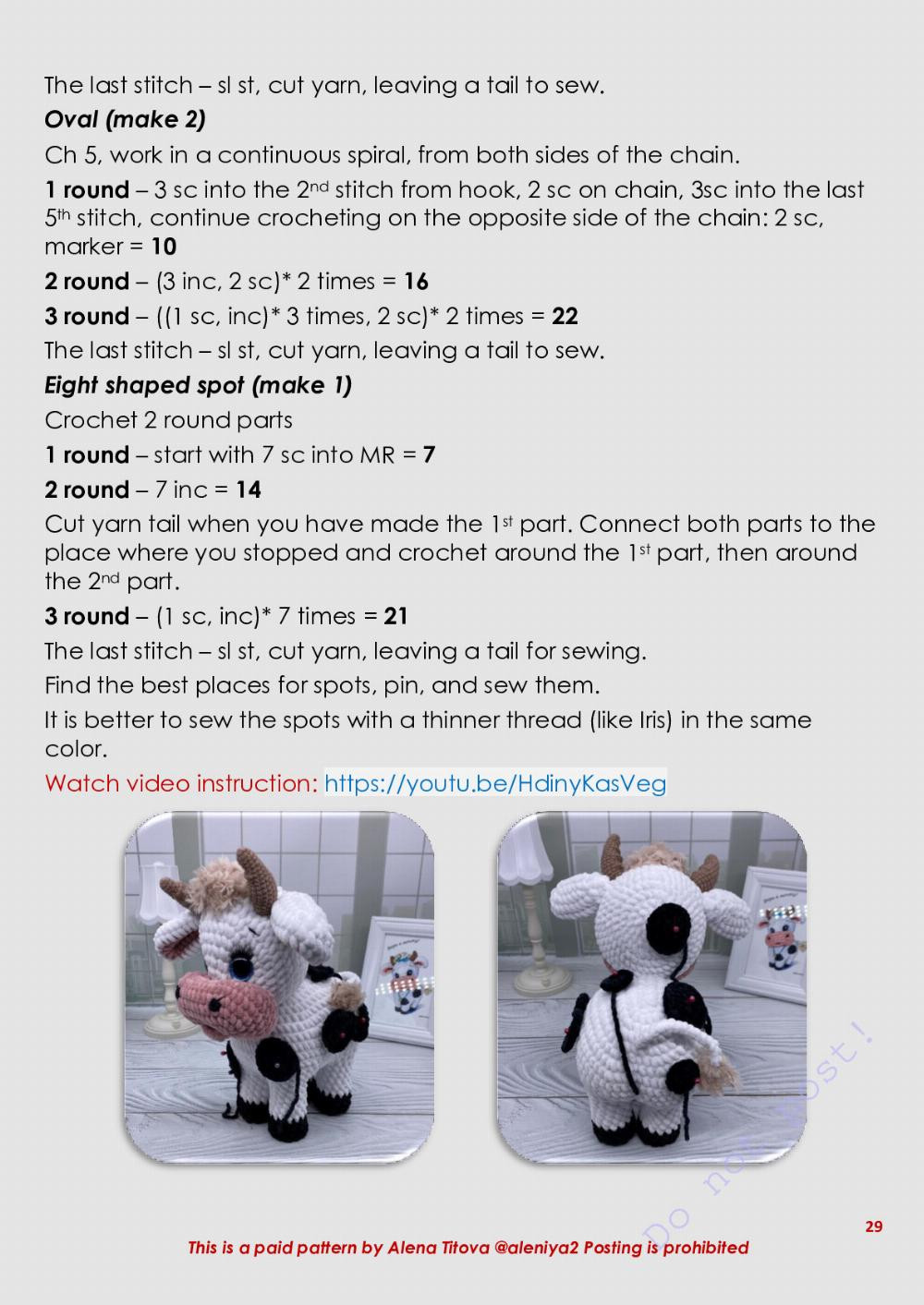 funny cow crochet pattern in english