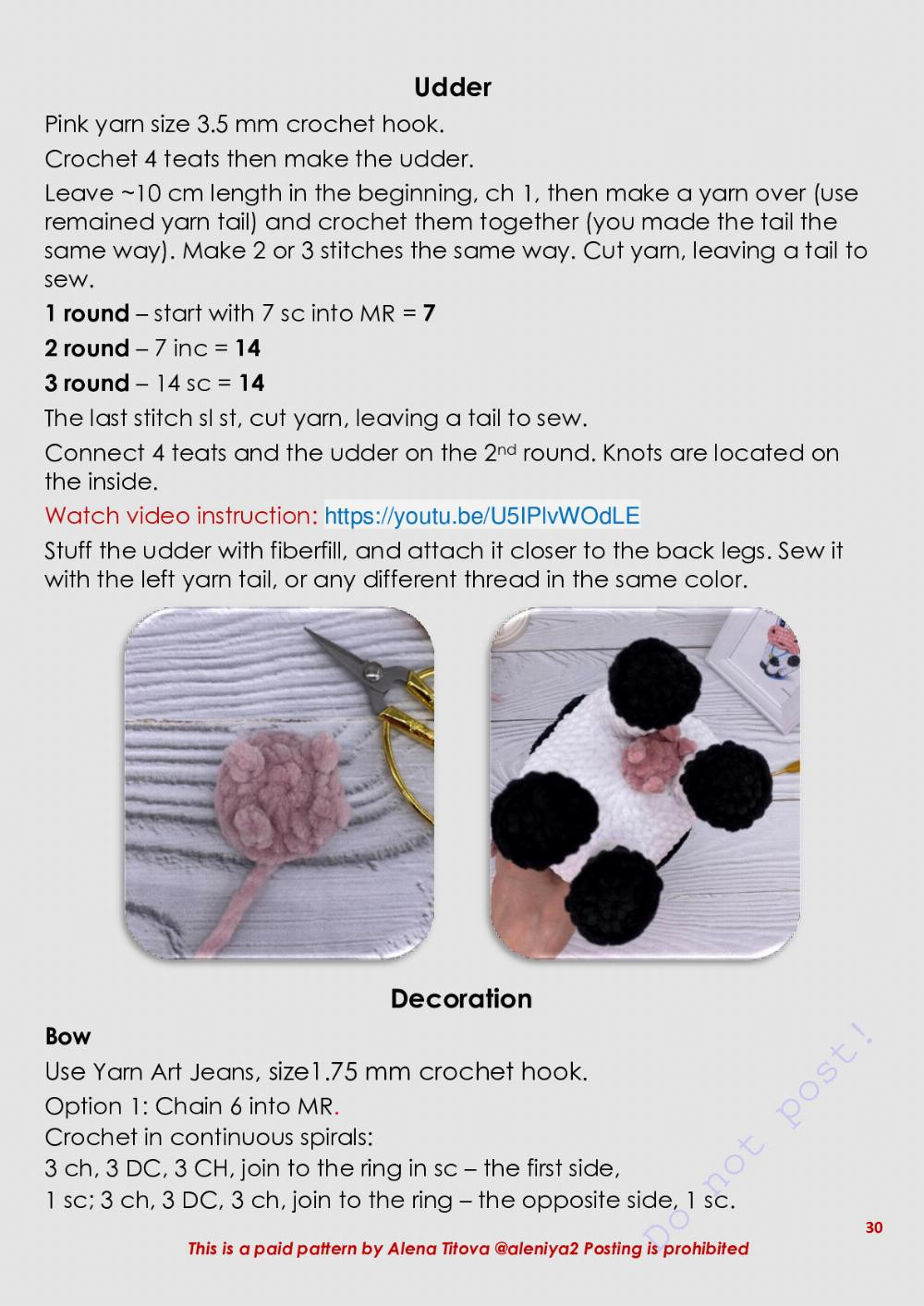 funny cow crochet pattern in english