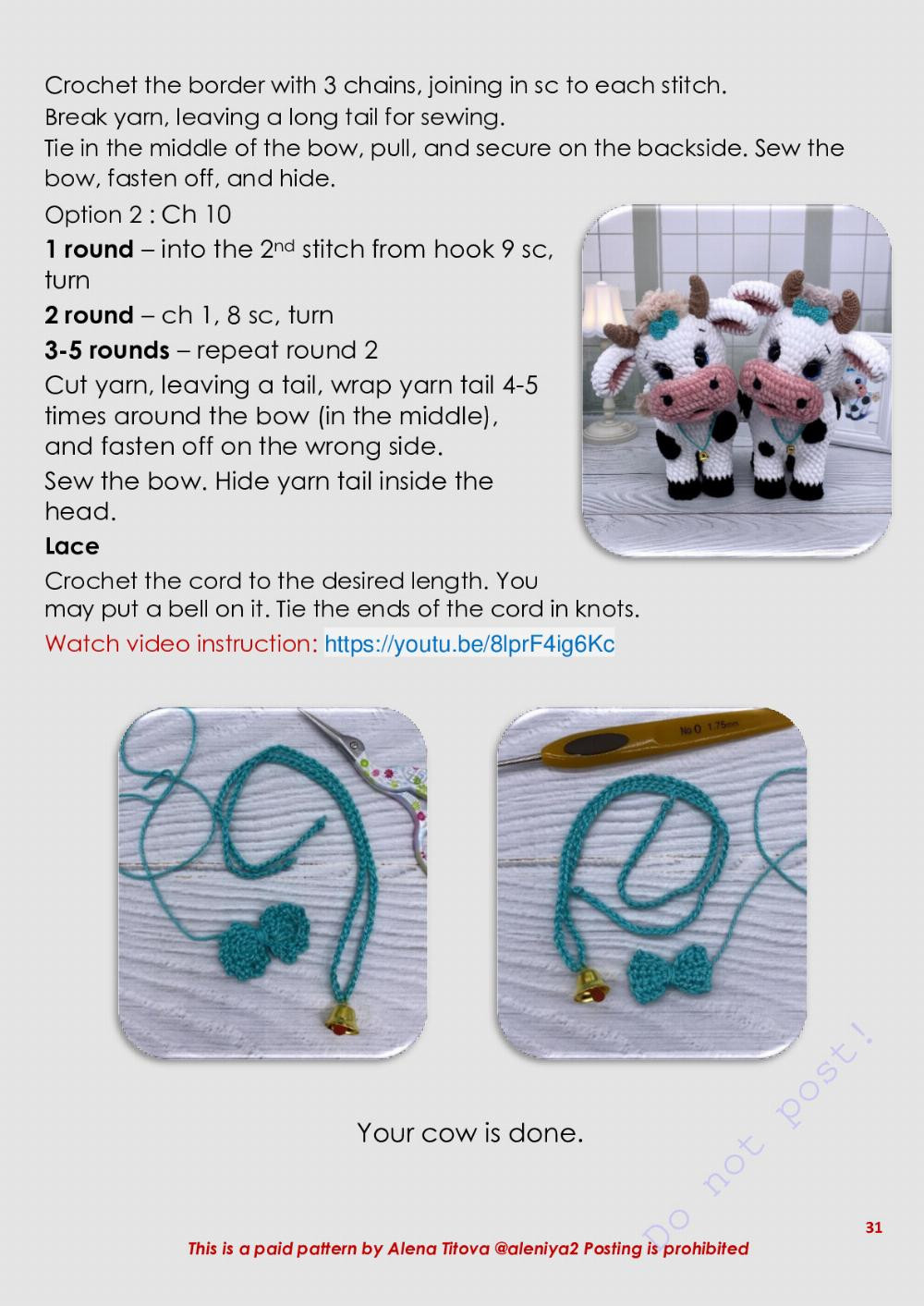 funny cow crochet pattern in english