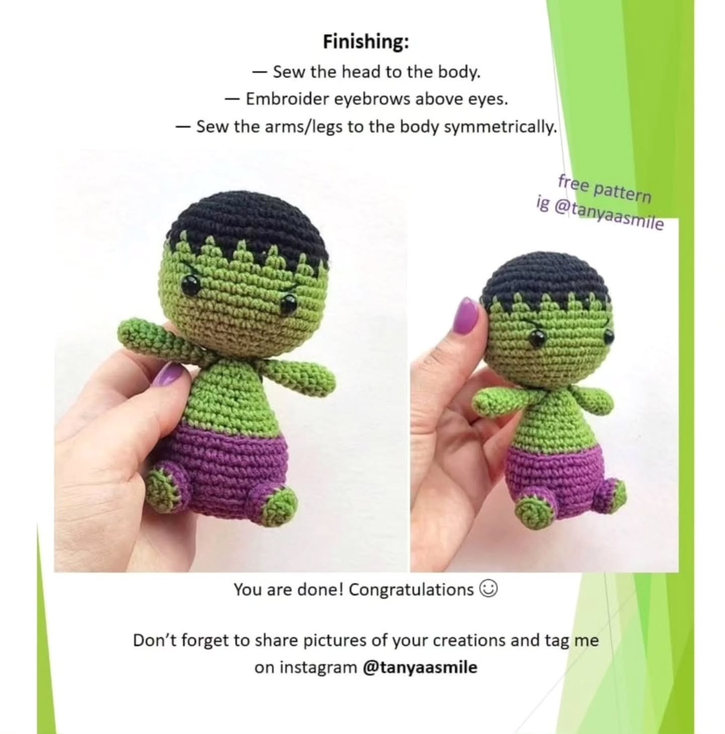 the small hulk free crochet pattern, HULK SMASH 💚💚💚
FREE CROCHET PATTERN