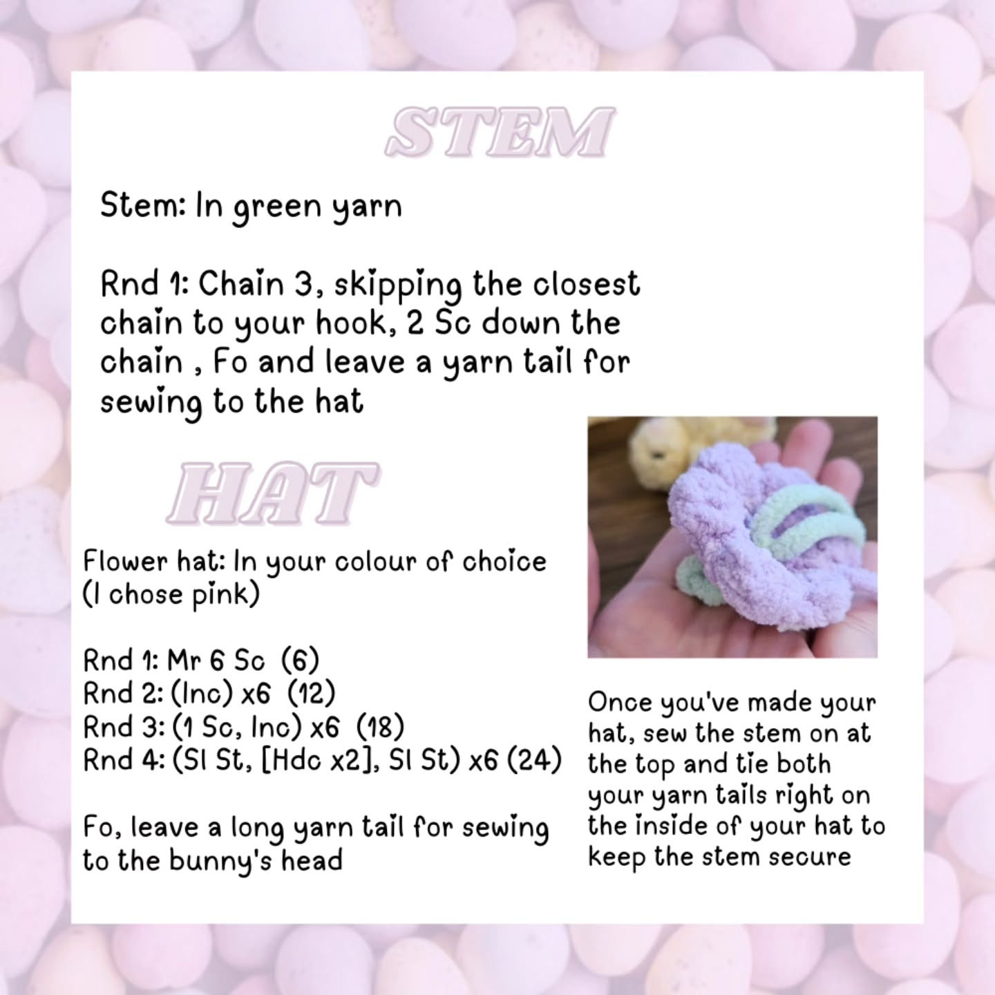 white rabbit wearing flower hat crochet pattern