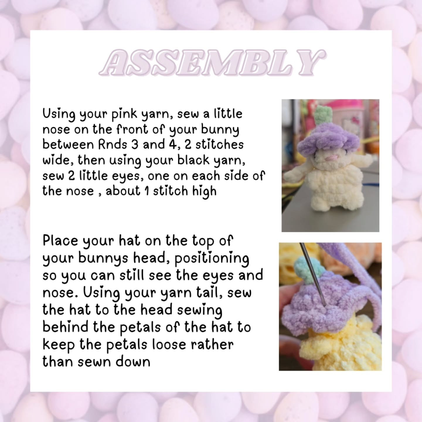 white rabbit wearing flower hat crochet pattern