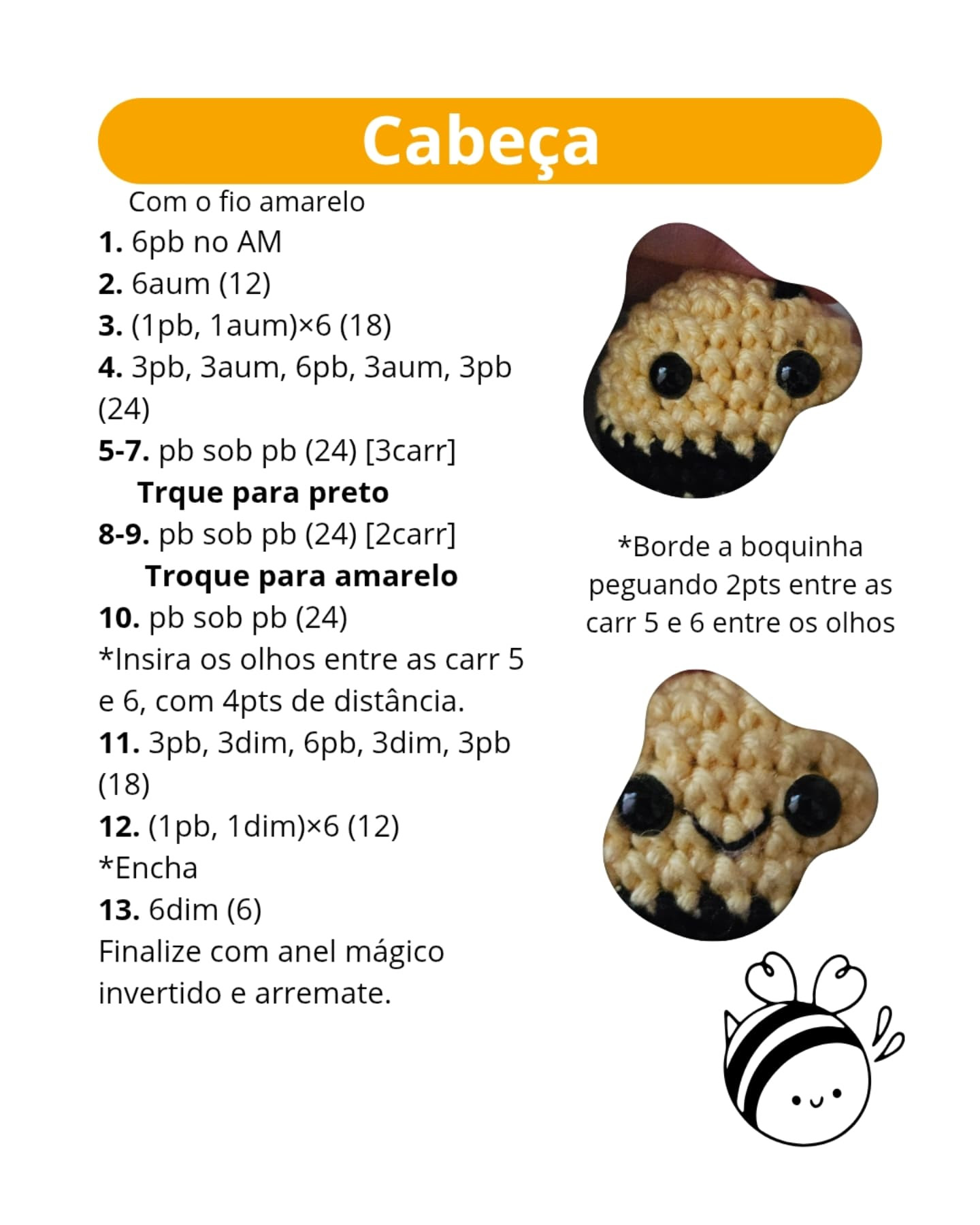 Abelhinha Amigurumi: Gráfico de Crochê Grátis