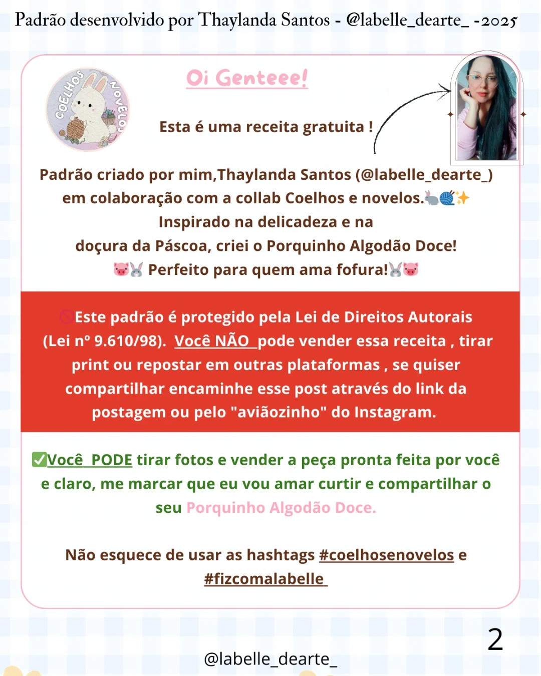 Algodão Doce: Gráfico de Crochê do Porquinho com Orelhas de Coelho