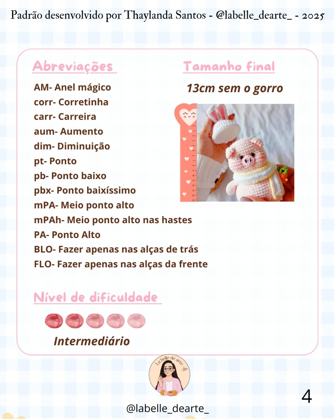 Algodão Doce: Gráfico de Crochê do Porquinho com Orelhas de Coelho