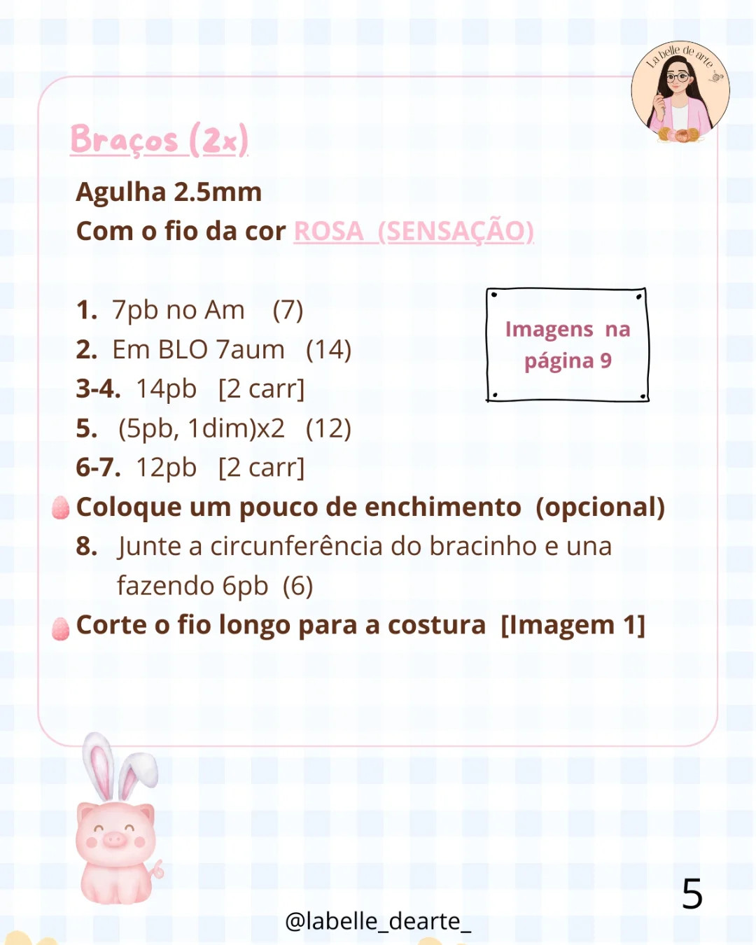 Algodão Doce: Gráfico de Crochê do Porquinho com Orelhas de Coelho